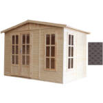 Gartenhaus Holz 6 m2 - H232 x 332 x 222 cm - Holzhaus Office im Garten - Braun bituminöse Schindeln Timbela M334FB+H334FBBROWN