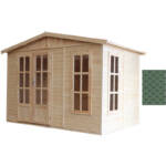 Gartenhaus Holz 6 m2 - H232 x 332 x 222 cm - Holzhaus Office im Garten - Grün bituminöse Schindeln Timbela M334FB+H334FBGREEN