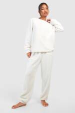 Hers Langärmliges Teddy Loungewear-Set - Ecru - 34, Ecru