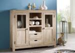 Highboard Akazie 140x40x120 white stone getüncht NATURE WHITE #63