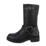 Ital-Design Damen Bikerschuhe Biker Westernstiefel (85276010) Blockabsatz Flache Stiefel in Schwarz