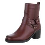 Ital-Design Damen Bikerschuhe Biker Westernstiefelette (87740272) Blockabsatz Stiefeletten in Weinrot