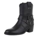 Ital-Design Damen Bikerschuhe Biker Westernstiefelette (87740327) Blockabsatz Stiefeletten in Schwarz