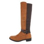 Ital-Design Damen Freizeit Stiefel Blockabsatz Flache Stiefel in Camel