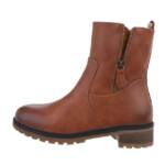 Ital-Design Damen Freizeit Stiefelette (84906856) Blockabsatz Flache Stiefeletten in Camel