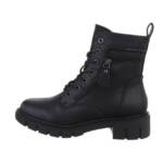 Ital-Design Damen Schnürschuhe Freizeit Schnürstiefelette Blockabsatz Schnürstiefeletten in Schwarz