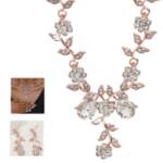 JUBOUEL Schmuckset Blumen-Ohrringe und Strass-Halskette Hochzeitsschmuck-Set (Schmuck Geschenk Weihnachten Geburtstag Rose Gold), Damenschmuck Braut Ohrringe Halskette Set