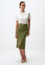 Jimmy Key Midirock Midi Gabardine Rock mit Tasche Schlitz Detail