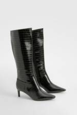 Kniehohe Kroko-Stiefel Mit Absatz - Black - 38, Black