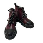 LaMarta Damen Ankle Boots Schwarz/Rot mit Absatz - Schnürstiefel, Stiefeletten Ankleboots