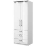 Lomadox Kleiderschrank OLMO-83 weiß, Fronten Hochglanz, Beleuchtung, zwei Spiegelfronten 254 cm breit