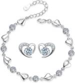 LuxusKollektion Ketten und Armband Set Silber Kristall Herz Armband Ohrringe Schmuck Set weiße Herzform Love