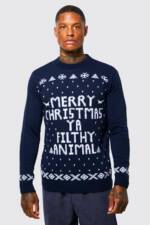 Merry Christmas Ya Filthy Animal Pullover - Navy - S, Navy