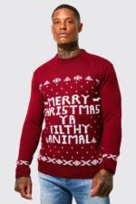 Merry Christmas Ya Filthy Animal Pullover - Wine - S, Wine