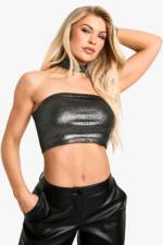 Metallic Bandeau-Top Mit Choker - Black - 36, Black