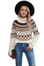 Nebelmeer Strickpullover Damen Retro Streifen Patchwork Farbblock Pullover Hochkragen Lockerer Strickpullover Herbst Winter