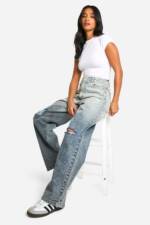 Petite Basics Boyfriend-Jeans Mit Riss Am Knie - Grey Blue - 36, Grey Blue