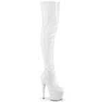 Pleaser BEJEWELED-3000-7 Pleaser Plateauoverkneestiefel Stretch weiß Holo Lack High-Heel-Stiefel