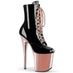 Pleaser FLAMINGO-1020 Pleaser High-Heels Plateaustiefeletten schwarz Lack rose High-Heel-Stiefel