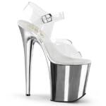 Pleaser FLAMINGO-808 Pleaser High-Heels Plateau Sandaletten transparent silber High-Heel-Stiefel