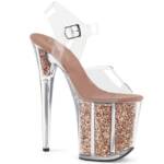 Pleaser FLAMINGO-808G Pleaser High-Heels Plateau Sandaletten klar rosegold Gli High-Heel-Stiefel