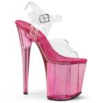 Pleaser FLAMINGO-808T Pleaser High-Heels Plateau Sandaletten klar pink getönt High-Heel-Stiefel