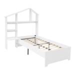 Rutaqian Holzbett Kinderbett Einzelbett 90×200 cm, mit Bücherregale, (1-tlg), Stauraum und Lattenrost, für Kinder, ohne Matratze, Weiß