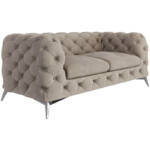 S-style Möbel - Chesterfield Sofa 2-Sitzer River mit Metall Füßen, Creme Samt