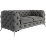 S-style Möbel - Chesterfield Sofa 2-Sitzer River mit Metall Füßen, Grau Samt