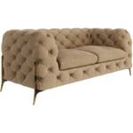 S-style Möbel - Chesterfield Sofa 2-Sitzer Willow mit Metall Füßen, Beige Samt