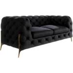 S-style Möbel - Chesterfield Sofa 2-Sitzer Willow mit Metall Füßen, Schwarz Samt