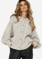 SASSYCLASSY Cardigan Strickjacke Damen mit Zopfmuster Lässiger Oversize Cardigan Made in Italy Grau Beige