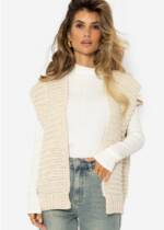 SASSYCLASSY Strickweste Strickweste Damen offen fallend Weste aus Strick mit betonten Schultern - Made in Italy Beige Schwarz