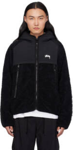 Stüssy Black Sherpa Paneled Hooded Jacket