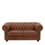 Wohnzimmer Sofa Cognac Braun aus Echtleder Chesterfield Look