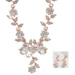 ZEUOPQ Schmuckset Hochzeitsschmuck-Set, Blumen-Ohrringe und Strass-Halskette (Damenschmuck Braut Ohrringe Halskette Set, Schmuck Geschenk Weihnachten Geburtstag Rose Gold)