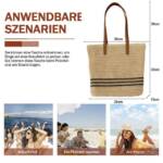 ZEUOPQ XL-Strandtasche Große Damen-Strohstrandtasche Stroh Strandtasche Damen Meer Tasche (mit Viel Platz und Hochwertigem Design Geflochten Stilvoll Praktisch, 1-tlg., mit Reißverschluss Lässige Umhängetasche Sommer Strand Handtasche), ideal für viele Gelegenheiten für Damen, Reisen, Urlaub, Einkaufen