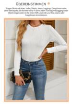 Zoclack Langarmbluse Pullover Damen Rundhals Lässig Top Strukturiert T-Shirts Elegante Casual Bluse Tops Jacquard