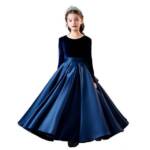 Zoclack Partykleid Samtiges Satinkleid Blumenmädchen Kleider Langärmliges Samtoberteil, Satinrock, Schleife Maxikleid