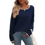 Zoclack Strickpullover Damen Herbst Bluse Leicht Lässig Pullover Langärmelige Oberteile Rundhals Langärm Locker Shirt