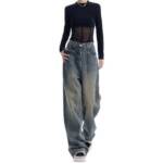 Zoclack Weite Jeans Damen Baggy Jeans, Vintage Hoher Taille Jeans Weitem Bein Straight Fit