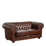 Zweiersofa Chesterfield braun aus Echtleder 174 cm breit