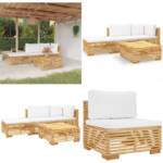 4-tlg. Garten-Lounge-Set mit Kissen Massivholz Teak - Garten-Lounge-Set - Garten-Lounge-Sets - Home & Living - Braun