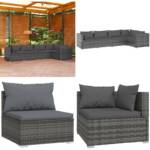 5-tlg. Garten-Lounge-Set mit Kissen Poly Rattan Grau - Garten-Lounge-Set - Garten-Lounge-Sets - Home & Living - Grau