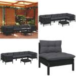 8-tlg. Garten-Lounge-Set mit Kissen Schwarz Kiefernholz - Garten-Lounge-Set - Garten-Lounge-Sets - Home & Living - Schwarz