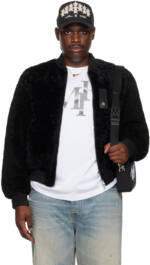 AMIRI Black Zip Front Shearling Bomber Jacket