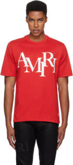 AMIRI Red 'AMIRI' Staggered Logo T-shirt