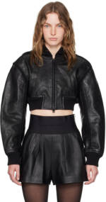 Alexander Wang Black Crocheted Leather Bomber Jacket