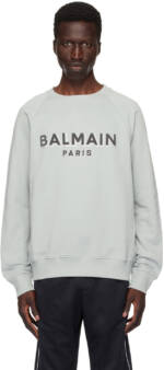 Balmain Gray Metallic Flocked 'Balmain' Sweatshirt