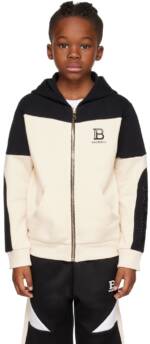 Balmain Kids Black & Off-White Paneled Hoodie